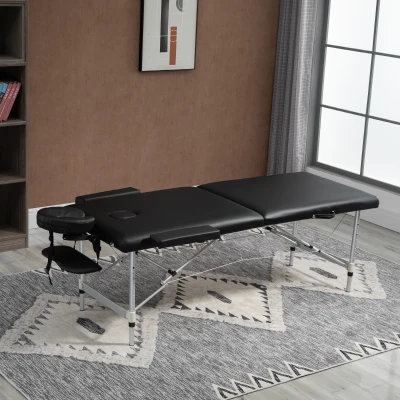 HOMCOM Massagetafel, 2 Zones Opvouwbare Massagebank met Kunstlederen Bekleding, Hoofdsteun, Armleuningen, Tas, Hoogteverstelbaar 90cm Breed tot 225kg Belastbaar, Zwart