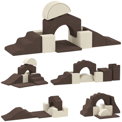 AIYAPLAY Kids Soft Play Set Foam 7 Piece Detachable Cover Brown