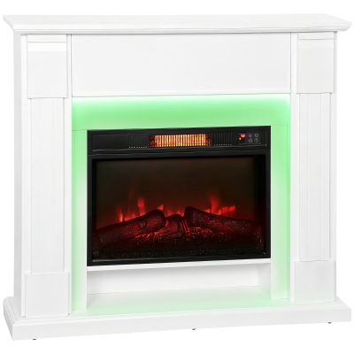 HOMCOM Lareira Elétrica com Efeito de Chama 3D e Tira de Luz LED RGB 1800W Temporizador  para 30 m² 105x27x97 cm Branca
