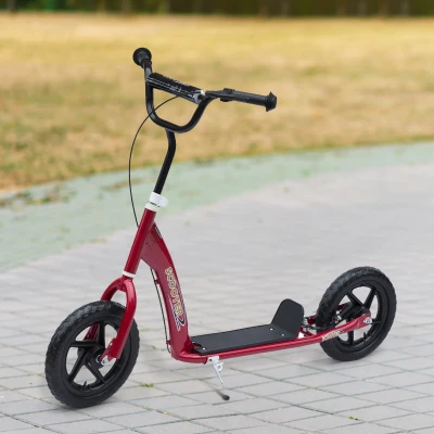 HOMCOM Veelzijdige Familie Citystep met Achterrem en 12 Inch Wielen, Rood