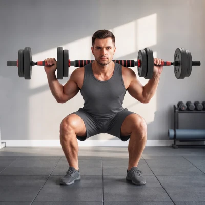 Set 2 gantere cu 8 discuri de greutăți, 15 kg, și conector, negru