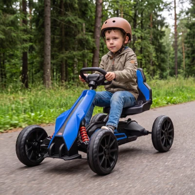 HOMCOM Go Kart Elétrico para Crianças Kart a Bateria 12V Velocidade Ajustável 3-5 km/h e Cinto de Segurança 100x58x58,5 cm Azul