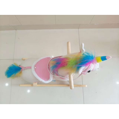 AIYAPLAY Căluț Balansoar pentru Bebelusi Design Unicorn cu Sunet Cal Balansoar Bază din Lemn pentru Copii 1-3 Ani Crem