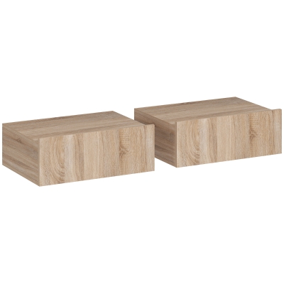 HOMCOM Set 2 Comodini Sospesi con Cassetto, Rovere