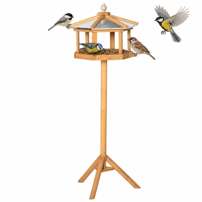 HOMCOM Mangeoire Mangeoire pour oiseaux sauvages sur Pied nichoir a Plateau Station a Oiseau Abris à oiseaux Bois pour Exterieur 113 cm