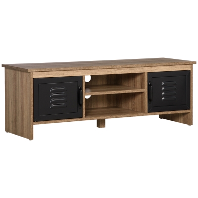 HOMCOM Meuble TV 110cm Industriel Bois Métal Noir