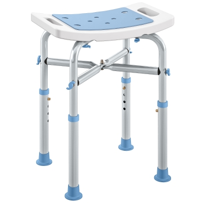 HOMCOM Aluminium Shower Stool Adjustable Light Blue