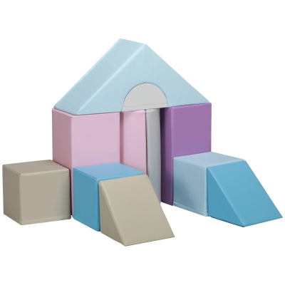 HOMCOM 11-tlg. Softbausteinset, Schaumstoffbausteine zum Toben und Klettern, für Kinder, 1-3 Jahre, Kunstlederbezug, Bunt