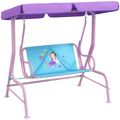 Outsunny Kids Garden Swing Fairy Themed 2-Seater with Canopy