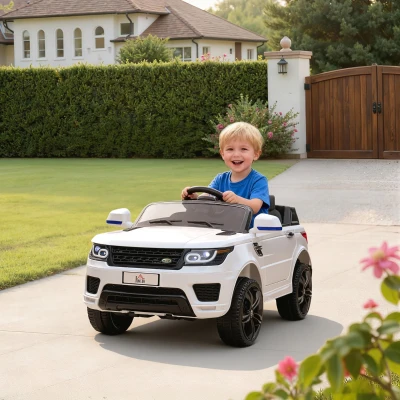 HOMCOM Carro Elétrico SUV Infantil 12V com 2 Motores Controlo Remoto Faróis Buzina Bluetooth Música USB e Abertura de Porta 3-5km/h 110x68x52cm Branco