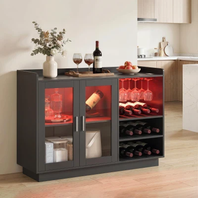 HOMCOM Mobile Portabottiglie con Luce LED in Legno Nero