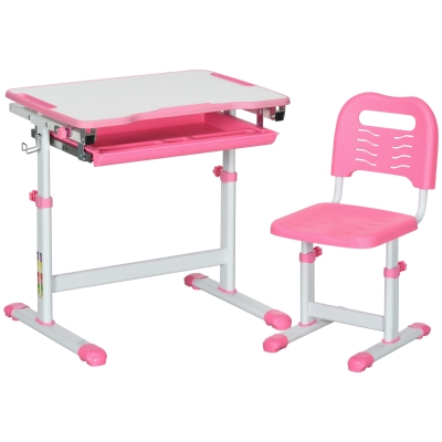 HOMCOM Banco Scuola con Sedia Altezza Regolabile Rosa