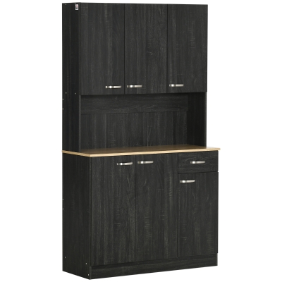 HOMCOM Armário de Cozinha Aparador de Sala de Jantar com 1 Gaveta 6 Portas e Prateleiras Ajustáveis Estilo Moderno 101x39x180 cm Preto e Madeira