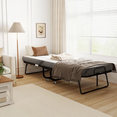 HOMCOM Lit Pliant 1 Pers 200x80cm Matelas Acier Blanc