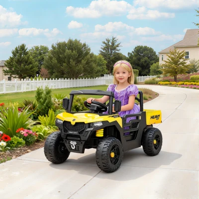 AIYAPLAY Kids 12V Electric UTV with Dump Bed Yellow