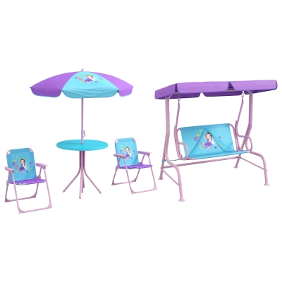Outsunny Kids Garden Furniture Set with Swing Chair Khaki