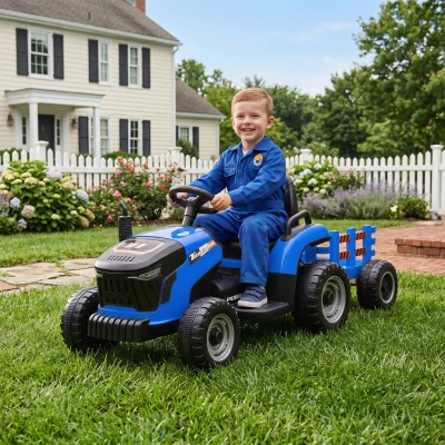 AIYAPLAY Elektrischer Kindertraktor, Aufsitz-Traktor mit Fernbedienung, Soft-Start, für Kinder im Alter von 3-8 Jahren, Blau