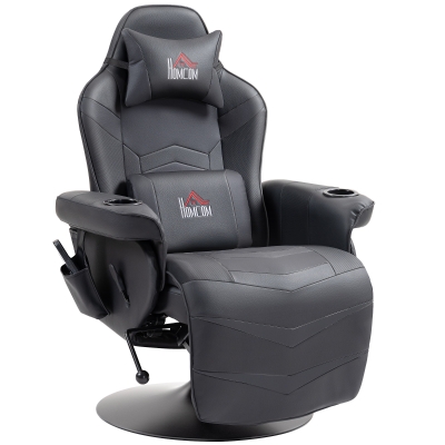 HOMCOM Gamingsessel, Massagefunktion, neigbare Lehne, Fußstütze, bis 120 kg, Stahlrahmen, Kunstleder, Schwarz