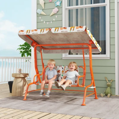 AIYAPLAY Kids 2-Seater Swing Bench with Canopy, Orange