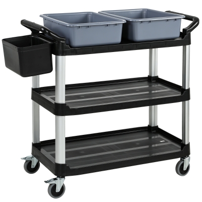 HOMCOM Carrello Pulizie Professionale a 3 Ripiani con Ruote Nero