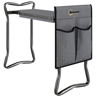 Outsunny Siège-Genouillère 2 en 1 Acier avec Sac et Coussin 58cm