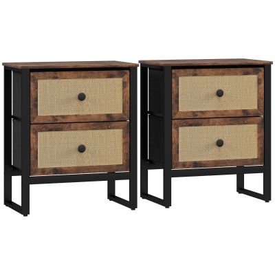 HOMCOM Industrial Bedside Tables Set of 2 Brown