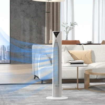 HOMCOM Ventilateur Tour Blanc Télécommande 96cm