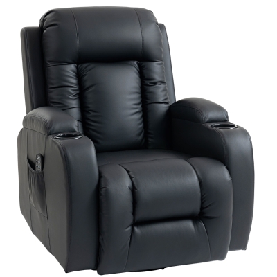 HOMCOM PU Leather Recliner Chair with Footrest & Cup Holders Black