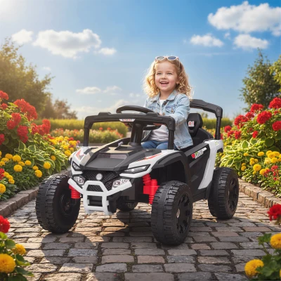AIYAPLAY Carro Elétrico para Crianças 12V com 2 Motores Suspensão Traseira Faróis e Música 88x57,5x55,5 cm Branco