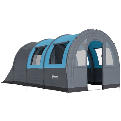 Outsunny Six Man Tunnel Tent with Accessories Grey/Blue