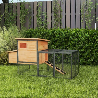 PawHut Poulailler Bois/Acier avec Enclos et Pondoir 192cm