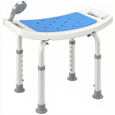 HOMCOM Height Adjustable Aluminium Shower Stool Blue