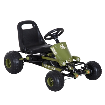 HOMCOM Go Kart Tretauto Tretfahrzeug mit Handbremse, Vor- und Rückwärtsgang, Kinderfahrzeug Kettcar Tretfahrzeug mit Verstellbarem Sitz für Kinder 3-6 Jahren, 99 x 65 x 56cm Grün