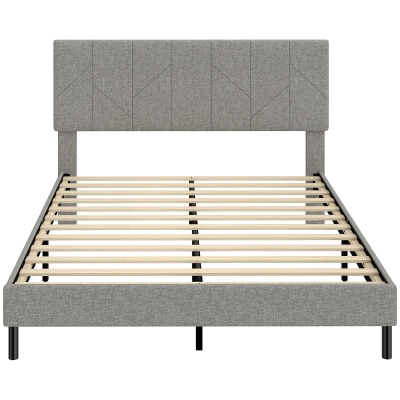 HOMCOM Lit Double 140x190cm Lin Gris Rembourré avec Rangement