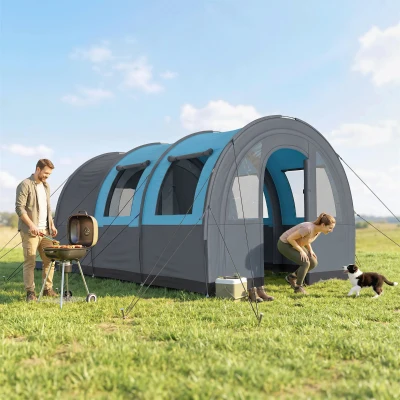 Outsunny Six Man Tunnel Tent with Accessories Grey/Blue