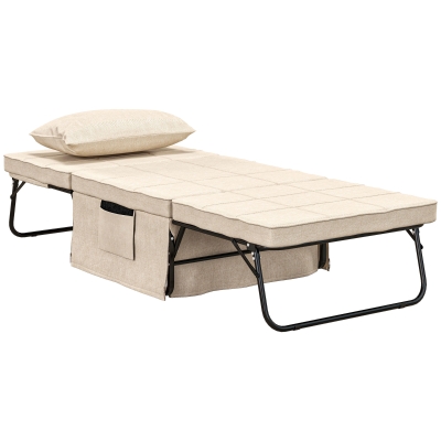 HOMCOM Sofá Cama 4 em 1  Estofado em Linho com Encosto Ajustável em 5 Níveis e Almofada Acolchoada  75x80x74 cm Creme