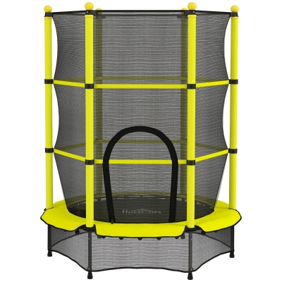 HOMCOM Cama Elástica Infantil Ø140 cm para Crianças dos 3-10 Anos com Rede de Segurança, Suporta até 50 kg, para Interior e Exterior, Amarelo