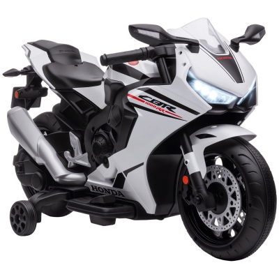 HOMCOM Mota Elétrica com Licença HONDA para Crianças de 3-5 Anos Mota a Bateria 6V com Farol Buzina Música 90x44x52cm Branco