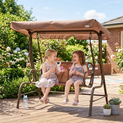 Outsunny Kids Garden Swing Seat with Awning Brown