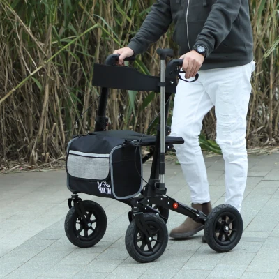 HOMCOM Déambulateur 4 Roues Pliable Aluminium Siège Noir