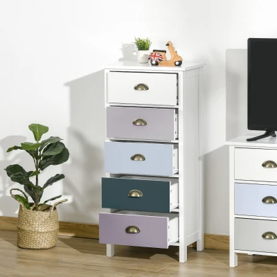 HOMCOM Chiffonnier 5 Tiroirs Multicolores MDF Métal