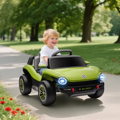AIYAPLAY Carro Elétrico para Crianças Volkswagen E-Buggy Bateria 12V com Controlo Remoto 2,4 G Faróis LED Música USB 98x56,5x47 cm Verde