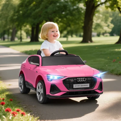 HOMCOM Carro Elétrico Audi E-Tron 12V com Faróis Buzina Música MP3 TF USB e Abertura da Porta 3-8km/h 108x60x47 cm Rosa