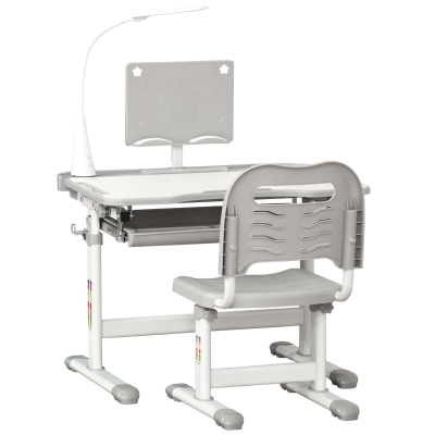 HOMCOM Banco Scuola con Sedia per Bambini 6-12 Anni Grigio