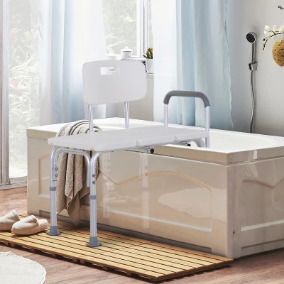 HOMCOM Height Adjustable Shower Chair White 300 lbs Capacity