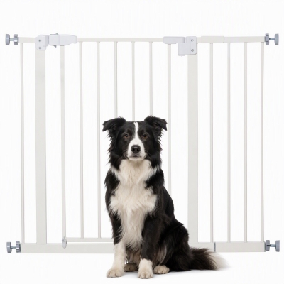 PawHut Barrière Animaux Réglable 74-97,5cm Acier Blanc