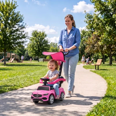 AIYAPLAY Benz 3-in-1 Ride On Push Car with Canopy Pink