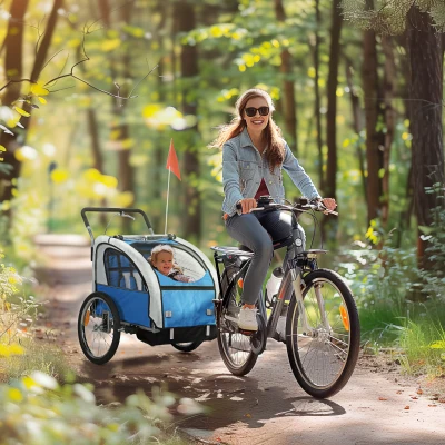 HOMCOM 2-Seat Bike Trailer with Harness Blue