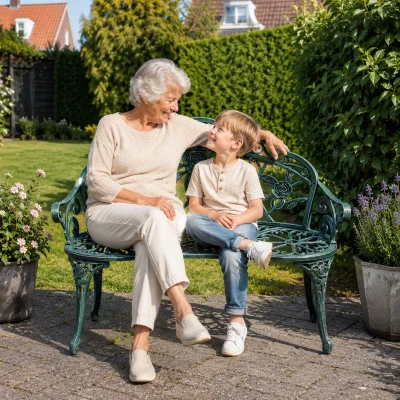 Outsunny Tweedezits Tuinbank 100 cm, Antiek Groen voor Tuin Comfort voor Gezins en Rustbank