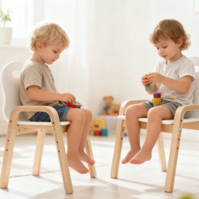 AIYAPLAY Holzstuhl-Set für Kinder, rutschfeste Fußpads, 3-9 Jahre, höhenverstellbar, Weiß